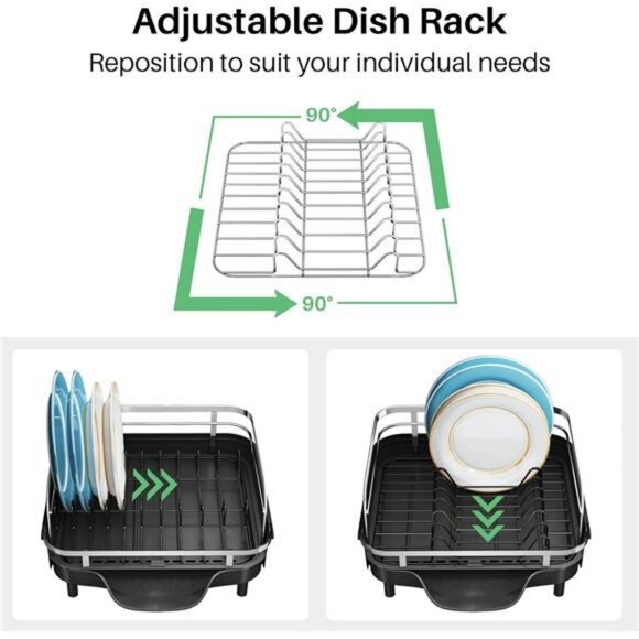Expandable stainless steel dish drying rack with drainboard and utensil holder - Picture 5 of 7